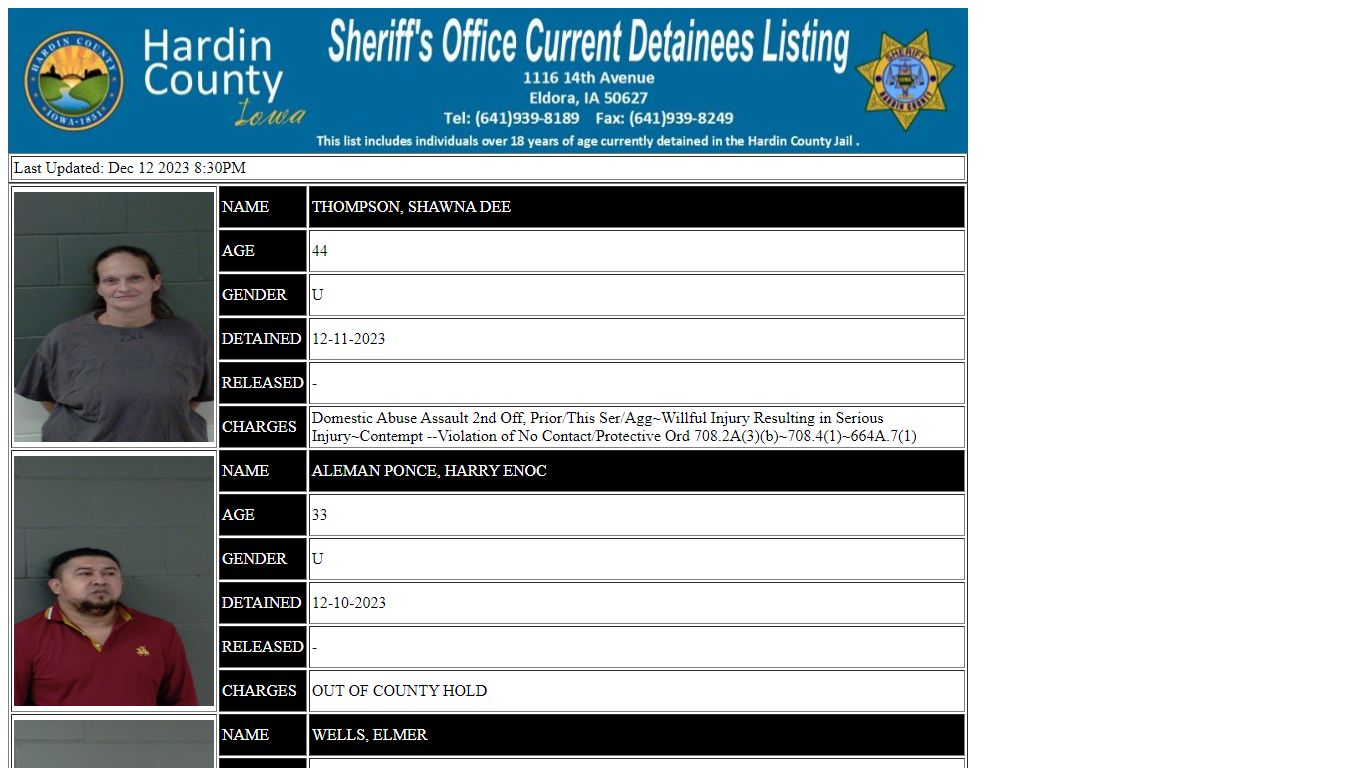 Hardin County Current Detainees