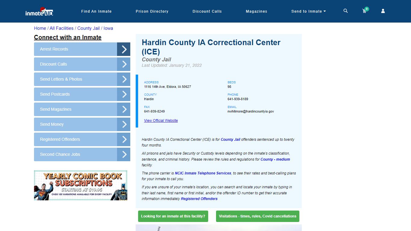Hardin County IA Correctional Center (ICE) - Inmate Locator - Eldora, IA